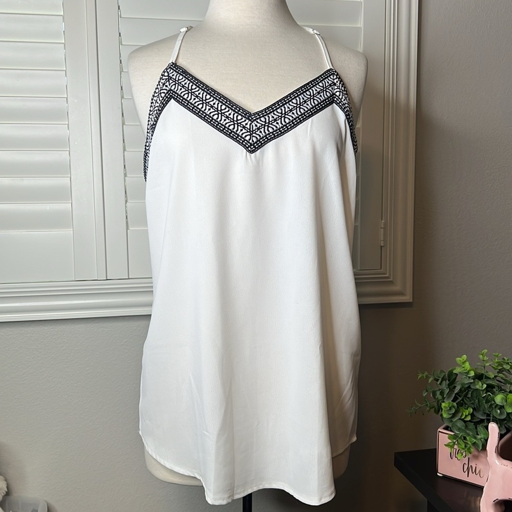 Embroidered V-Neck Tank Top – Lightweight, Adjustable Straps & Racerback Fit